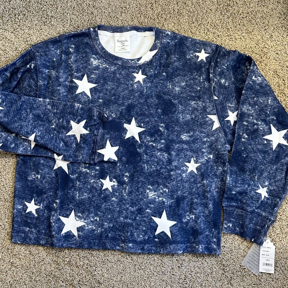 DREAMSICLE size LARGE Navy Stars Cropped lightweight Sweatshirt NEW $48